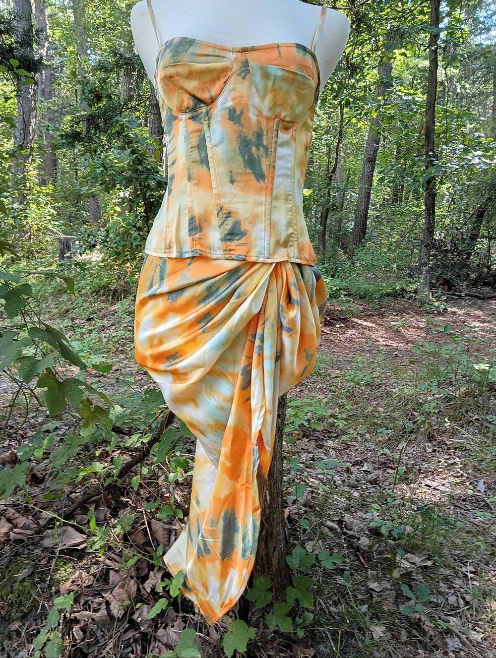 PrettyLittleThing Orange, White and Gray Tie-Dye Skirt Set